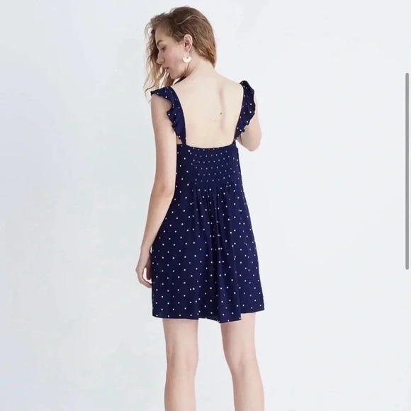 Madewell Boho Ruffle-strap Navy Polka Dot Button Down Sleeveless Sundres… - Picture 2 of 15